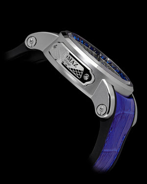 
                  
                    Load image into Gallery viewer, King TW036-D11 (Silver/White) with Blue White Zirconia Crystal (Blue Silicone with Leather Strap)
                  
                