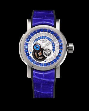 
                  
                    Load image into Gallery viewer, King TW036-D11 (Silver/White) with Blue White Zirconia Crystal (Blue Silicone with Leather Strap)
                  
                