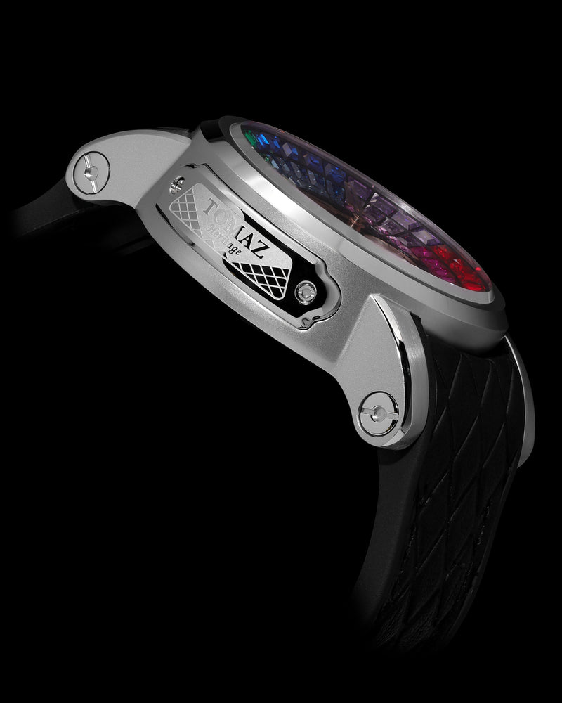 
                  
                    Load image into Gallery viewer, King TW036-D12 (Silver/Rosegold) with Rainbow Zirconia Crystal (Black Silicone with Leather Strap)
                  
                