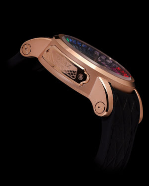 
                  
                    Load image into Gallery viewer, King TW036-D14 (Rosegold/Black) with Rainbow Zirconia Crystal (Black Silicone with Leather Strap)
                  
                