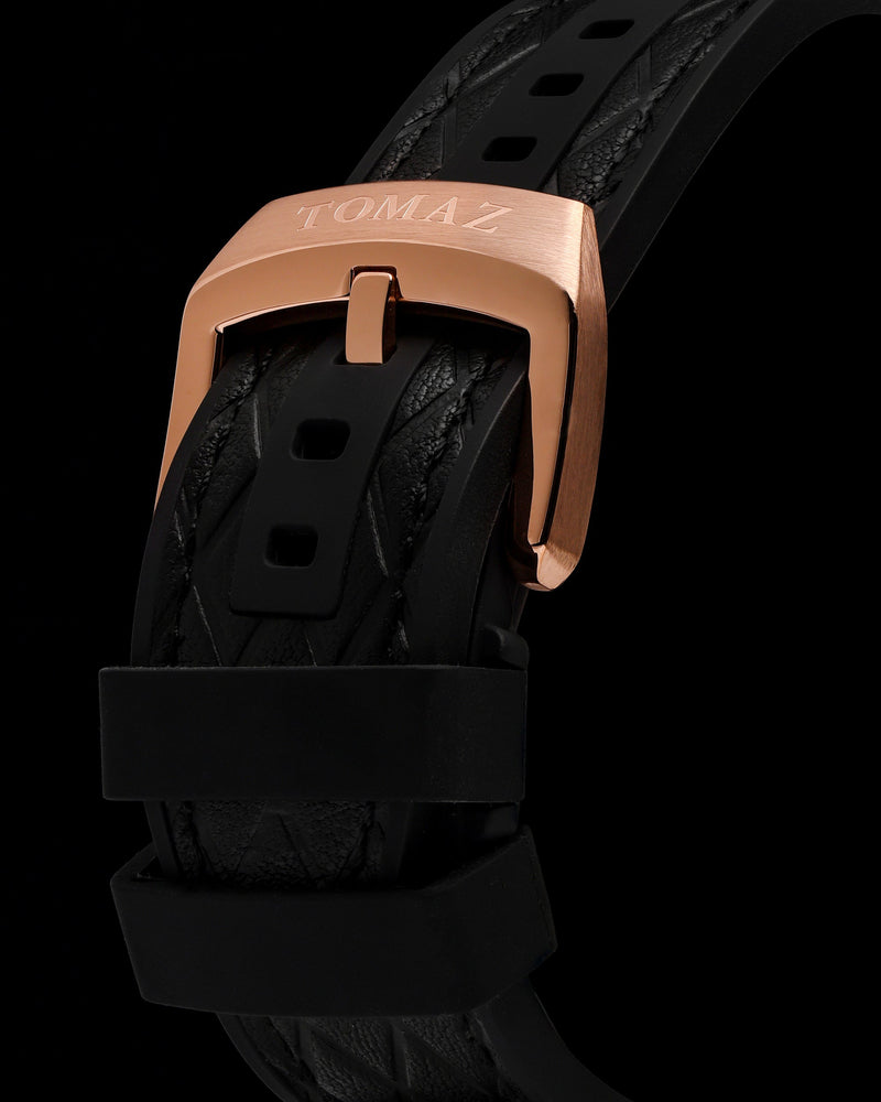 
                  
                    Load image into Gallery viewer, King TW036-D14 (Rosegold/Black) with Rainbow Zirconia Crystal (Black Silicone with Leather Strap)
                  
                