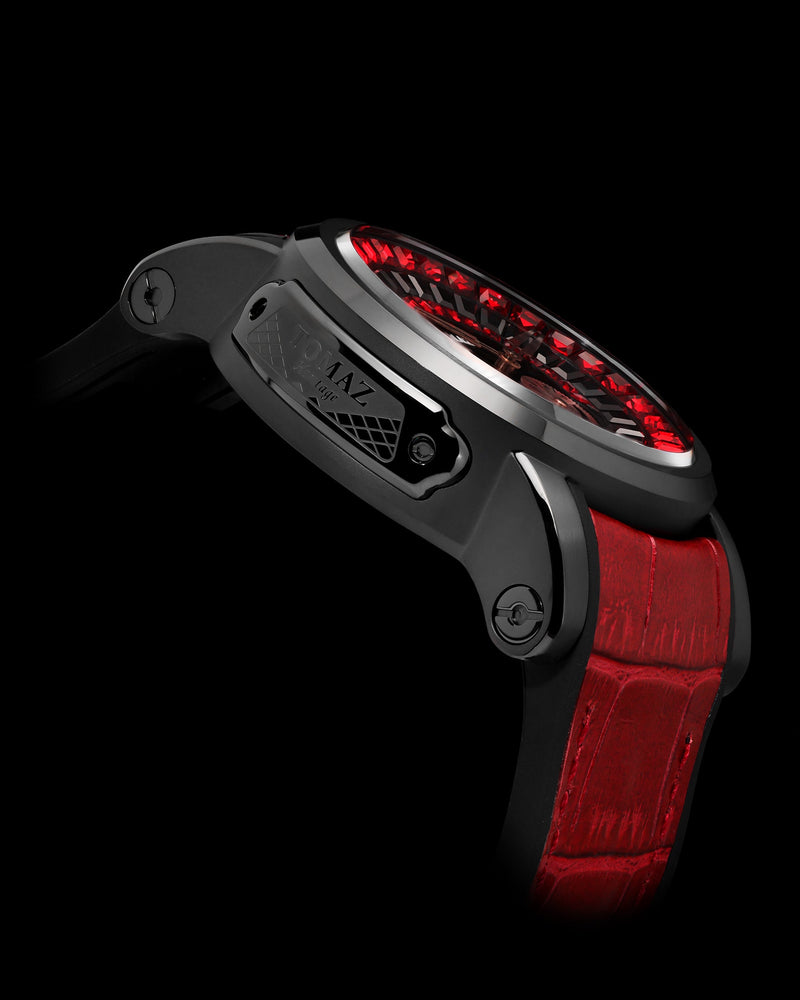 
                  
                    Load image into Gallery viewer, King TW036-D16 (Black) with Black Red Zirconia Crystal (Red Silicone with Leather Strap)
                  
                