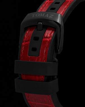 
                  
                    Load image into Gallery viewer, King TW036-D16 (Black) with Black Red Zirconia Crystal (Red Silicone with Leather Strap)
                  
                