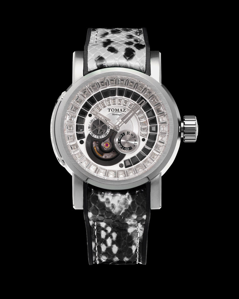 King TW036-D18 (Silver/White) with White Black Zirconia Crystal (White Silicone with Leather Strap)