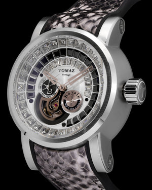 
                  
                    Load image into Gallery viewer, King TW036-D18 (Silver/White) with White Black Zirconia Crystal (White Silicone with Leather Strap)
                  
                