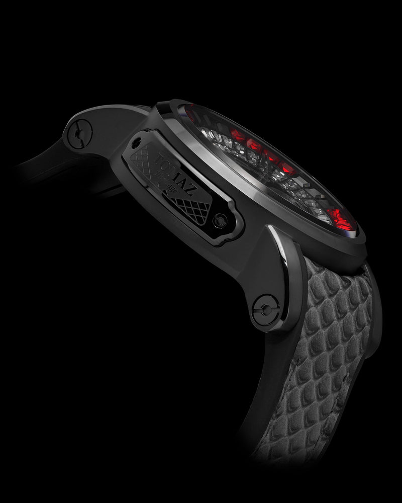 
                  
                    Load image into Gallery viewer, King TW036-D19 (Black) with Black Red Silver Zirconia Crystal (Silver Silicone with Leather Strap)
                  
                