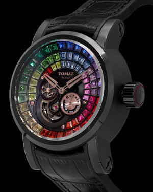 
                  
                    Load image into Gallery viewer, King TW036-D1 (Black/Rosegold) with Rainbow Zirconia Crystal (Black Silicone with Leather Strap)
                  
                