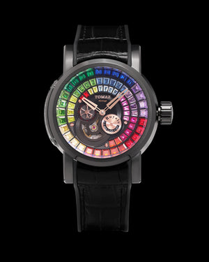 
                  
                    Load image into Gallery viewer, King TW036-D1 (Black/Rosegold) with Rainbow Zirconia Crystal (Black Silicone with Leather Strap)
                  
                