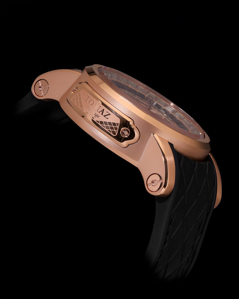 
                  
                    Load image into Gallery viewer, King TW036-D2 (Rosegold) with White Black Zirconia Crystal (Black Silicone with Leather Strap)
                  
                