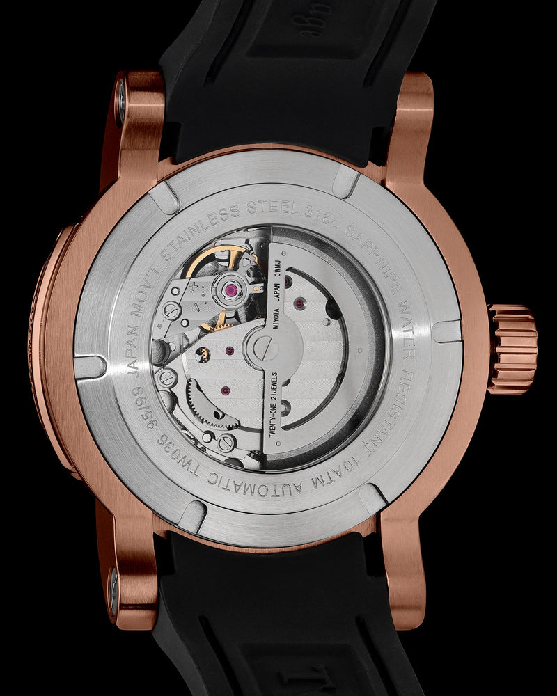 
                  
                    Load image into Gallery viewer, King TW036-D3 (Rosegold) with Rainbow Zirconia Crystal (Black Silicone with Leather Strap)
                  
                