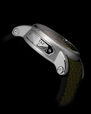 
                  
                    Load image into Gallery viewer, King TW036-D5 (Silver/Black) with Green White Zirconia Crystal (Green Silicone with Leather Strap)
                  
                