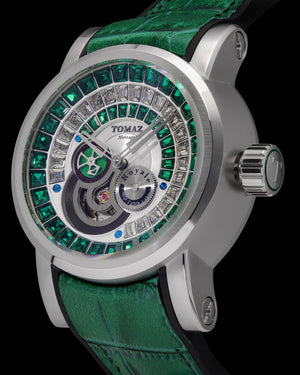 
                  
                    Load image into Gallery viewer, King TW036-D6 (Silver/White) with Silver Green Zirconia Crystal (Green Silicone with Leather Strap)
                  
                