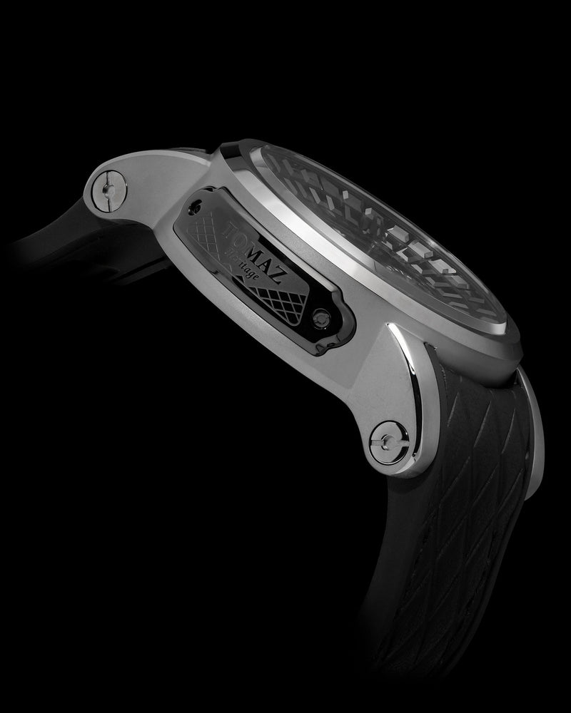 
                  
                    Load image into Gallery viewer, King TW036-D8 Gun Metal (Black) with Black Zirconia Crystal (Black Silicone with Leather Strap)
                  
                