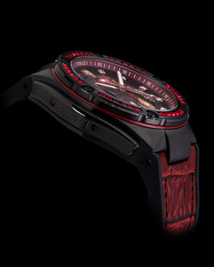 
                  
                    Load image into Gallery viewer, Marvel TW037A-D5 (Black/Maroon) with Maroon Crystal (Maroon Silicone with Leather Bamboo Strap)
                  
                