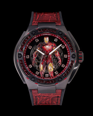 
                  
                    Load image into Gallery viewer, Marvel TW037A-D5 (Black/Maroon) with Maroon Crystal (Maroon Silicone with Leather Bamboo Strap)
                  
                