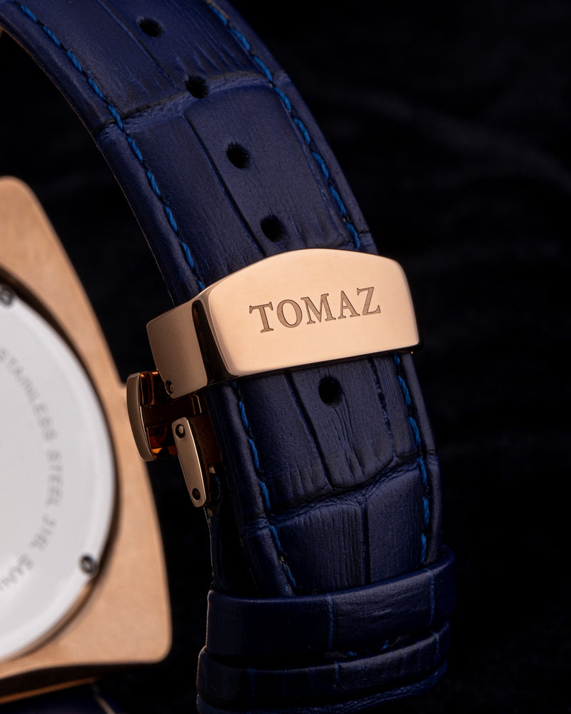 
                  
                    Load image into Gallery viewer, Xavier TW026-D4 (Rosegold/Blue) Navy Leather Strap
                  
                