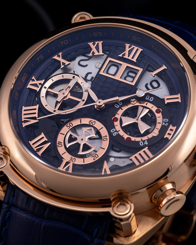 
                  
                    Load image into Gallery viewer, Xavier TW026-D4 (Rosegold/Blue) Navy Leather Strap
                  
                