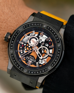 
                  
                    Load image into Gallery viewer, Royale TW014B-D5 (Full Black) with Black Swarovski (Yellow Salmon Leather Strap)
                  
                