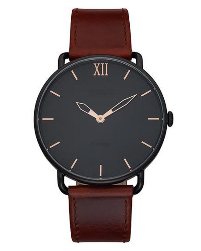 Tomaz Man's Watch G1M-D (Black) Wine Leather Strap