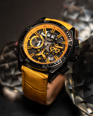 
                  
                    Load image into Gallery viewer, RAWR iii TW024A-D3 (Black/Yellow) with Yellow Swarovski (Yellow Bamboo Leather Strap)
                  
                