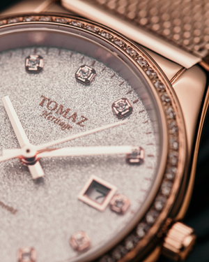 
                  
                    Load image into Gallery viewer, Tomaz Ladies Watch TQ017L-D1A (Rose Gold/White) with White Swarovski (Rosegold Mesh Strap)
                  
                