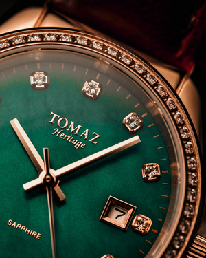 
                  
                    Load image into Gallery viewer, Tomaz Ladies Watch TQ017L-D6 (Rosegold/Green) with Swarovski (Wine Leather Strap)
                  
                