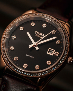 
                  
                    Load image into Gallery viewer, Tomaz Ladies Watch TQ017L-D4 (Rosegold/Black) with Swarovski (Wine Leather Strap)
                  
                