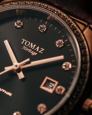 
                  
                    Load image into Gallery viewer, Tomaz Ladies Watch TQ017L-D4 (Rosegold/Black) with Swarovski (Wine Leather Strap)
                  
                