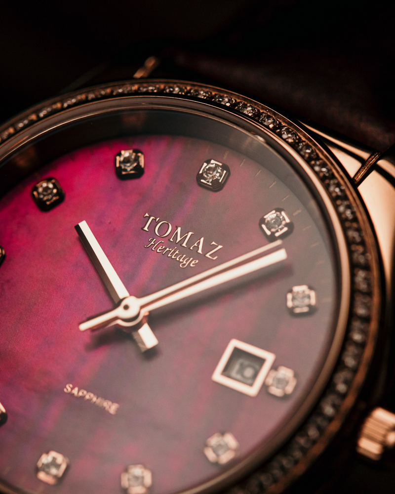 
                  
                    Load image into Gallery viewer, Tomaz Ladies Watch TQ017L-D5 (Rosegold/Pink) with Swarovski (Wine Leather Strap)
                  
                