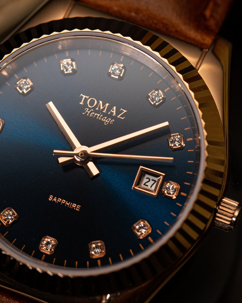 
                  
                    Load image into Gallery viewer, Tomaz Ladies Watch TQ016L-D2B (Rose Gold/Blue) Brown Leather Strap
                  
                