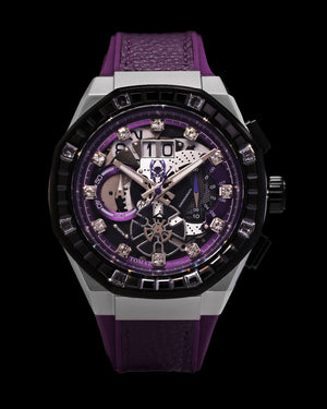 
                  
                    Load image into Gallery viewer, Marvel Black Panther TQ023D-D1 (Silver/Purple) with Black Crystal (Purple Leather with Silicone Strap)
                  
                