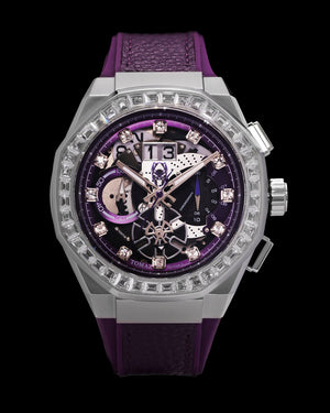 
                  
                    Load image into Gallery viewer, Marvel Black Panther TQ023D-D2 (Silver/Purple) with White Crystal (Purple Leather with Silicone strap)
                  
                