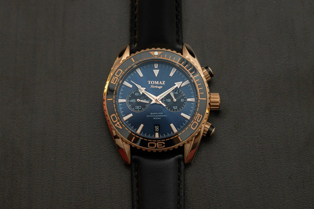 
                  
                    Load image into Gallery viewer, Tomaz Men&amp;#39;s Watch TW012-D7 (Rose Gold/Navy) Black Leather Strap
                  
                