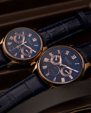 
                  
                    Load image into Gallery viewer, Tomaz Men&amp;#39;s Watch TQ003M-D5 (Rosegold/Navy) Navy Leather Strap
                  
                