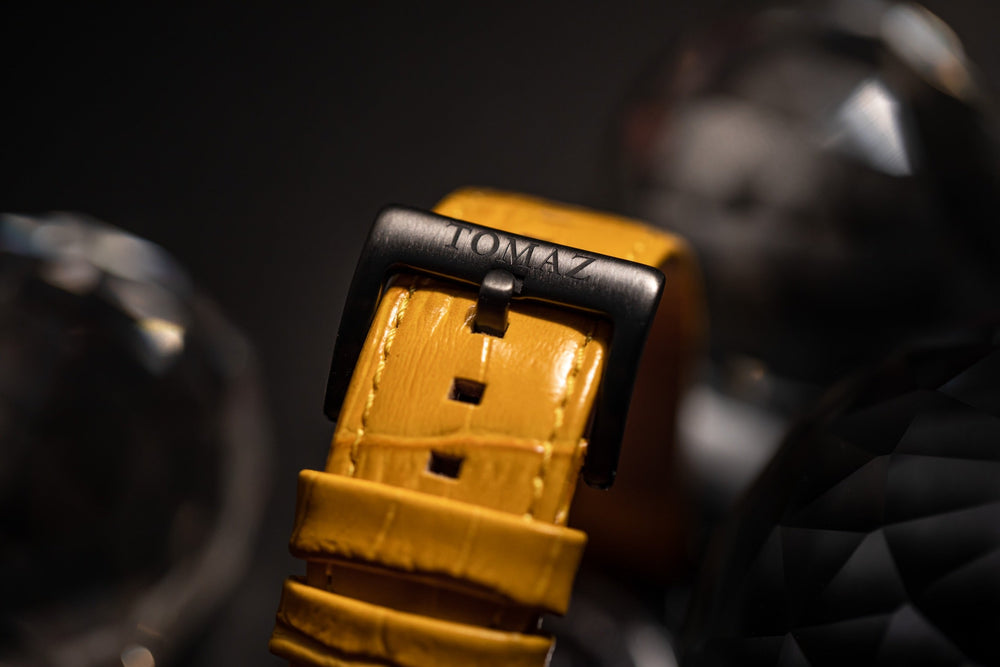 
                  
                    Load image into Gallery viewer, RAWR iii TW024A-D3 (Black/Yellow) with Yellow Swarovski (Yellow Bamboo Leather Strap)
                  
                