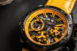 
                  
                    Load image into Gallery viewer, RAWR iii TW024A-D3 (Black/Yellow) with Yellow Swarovski (Yellow Bamboo Leather Strap)
                  
                