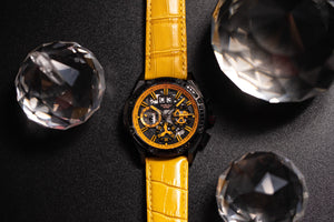 
                  
                    Load image into Gallery viewer, RAWR iii TW024A-D3 (Black/Yellow) with Yellow Swarovski (Yellow Bamboo Leather Strap)
                  
                