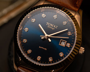 
                  
                    Load image into Gallery viewer, Tomaz Ladies Watch TQ016L-D2B (Rose Gold/Blue) Brown Leather Strap
                  
                