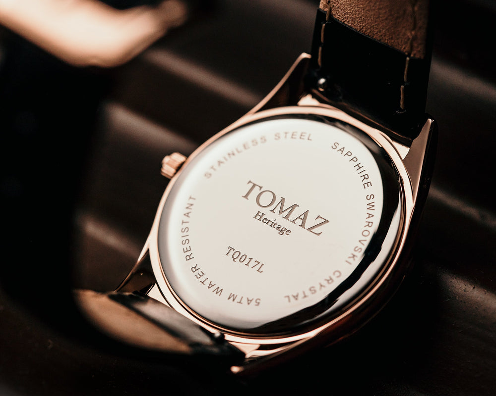 
                  
                    Load image into Gallery viewer, Tomaz Ladies Watch TQ017L-D5  (Rosegold/Pink) with Swarovski (Black Leather Strap)
                  
                