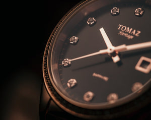 
                  
                    Load image into Gallery viewer, Tomaz Ladies Watch TQ017L-D4 (Rosegold/Black) with Swarovski (Black Leather Strap)
                  
                