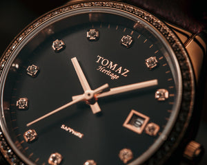 
                  
                    Load image into Gallery viewer, Tomaz Ladies Watch TQ017L-D4 (Rosegold/Black) with Swarovski (Wine Leather Strap)
                  
                