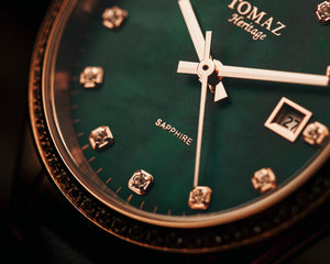 
                  
                    Load image into Gallery viewer, Tomaz Ladies Watch TQ017L-D6 (Rosegold/Green) with Swarovski (Black Leather Strap)
                  
                