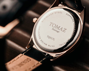 
                  
                    Load image into Gallery viewer, Tomaz Ladies Watch TQ017L-D6 (Rosegold/Green) with Swarovski (Black Leather Strap)
                  
                