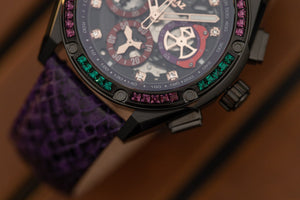 
                  
                    Load image into Gallery viewer, RAWR III TW024E-D2 (Black/Purple) with Purple Green Swarovski (Purple Snake Leather Strap)
                  
                