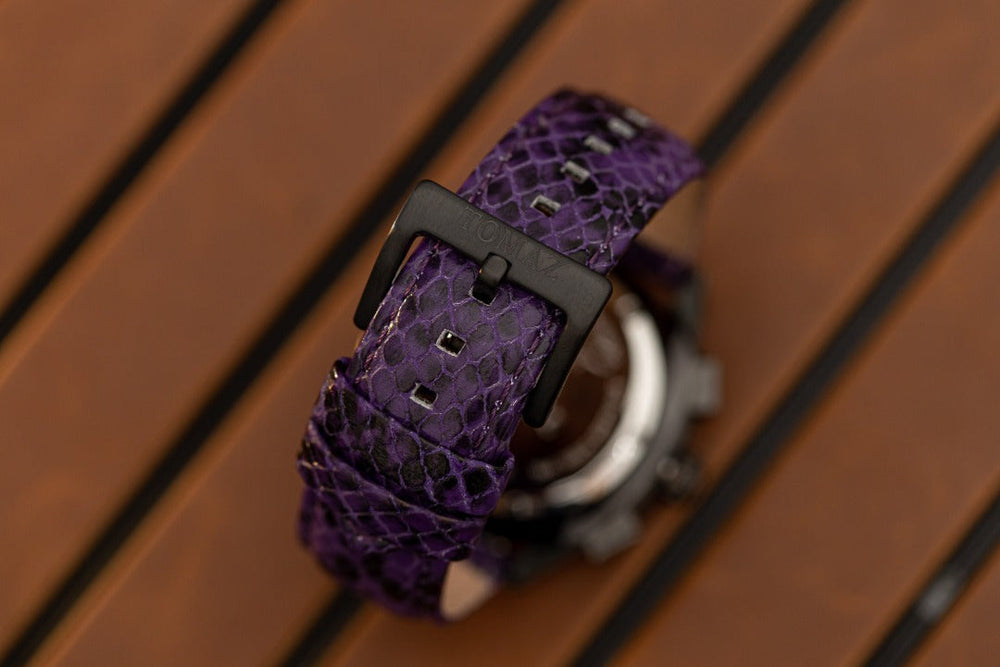 
                  
                    Load image into Gallery viewer, RAWR III TW024E-D2 (Black/Purple) with Purple Green Swarovski (Purple Snake Leather Strap)
                  
                